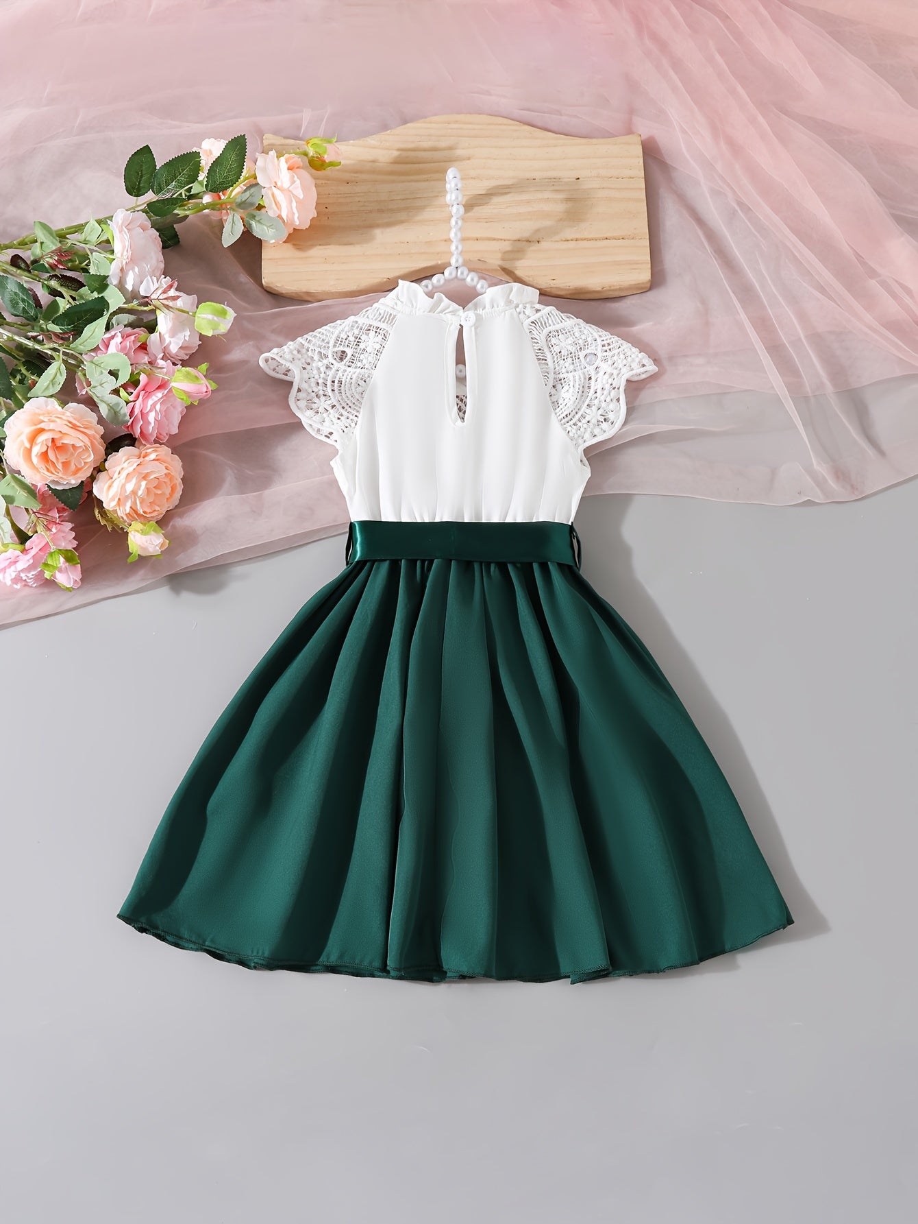 Sweet Girls Lace Sleeveless A-Line Summer Dress with Belt - Perfect for Casual Wear