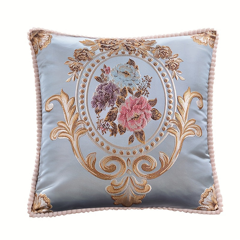 One piece of Embroidery Rose Floral Jacquard Square Throw Pillow Case Cover, featuring a single-sided design. Perfect for adding a touch of elegance to your home, room, living space, bedroom, or car decor. Please note that pillow core is not included.