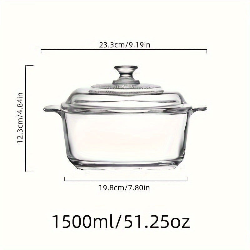 Multipurpose Tempered Glass Pot, Non-Stick Cooking Pot suitable for Pasta, Soup, Seafood - 1 piece, 1500ml/2500ml capacity. Microwave Safe with Dual Handles, Perfect for Home and Professional Kitchen Use