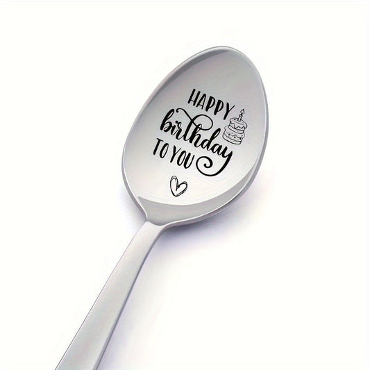 One "Happy Birthday To You" mirror-polished stainless steel spoon with engraving, perfect for coffee, ice cream, or as a gift for family parties and birthdays.