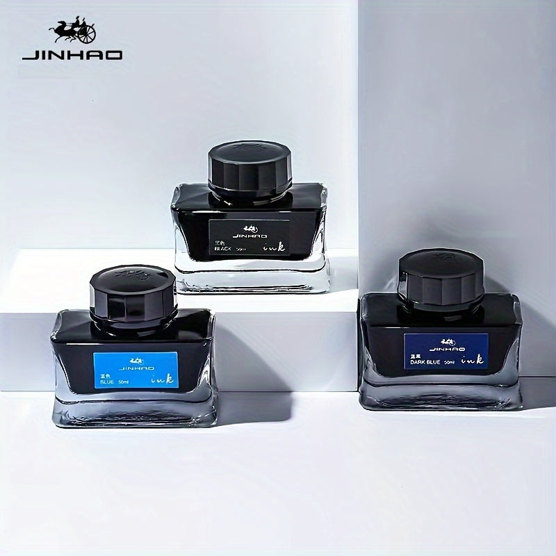 Jinhao 50ml Premium Fountain Pen Ink in Black/Blue/Blue Black, perfect for writing and calligraphy enthusiasts.