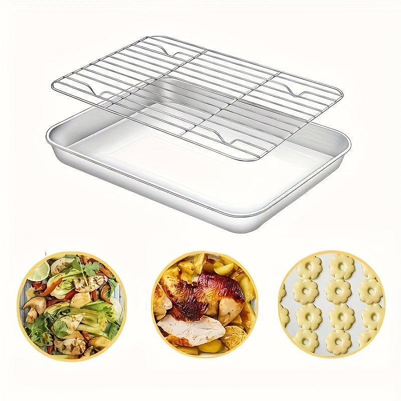 Essential Kitchen Set: Stainless Steel Baking Sheet and Cooling Rack - Safe for Dishwasher, Non-Toxic, Perfect for Compact Ovens - Great for Baking Cookies, Meats, Vegetables, and More