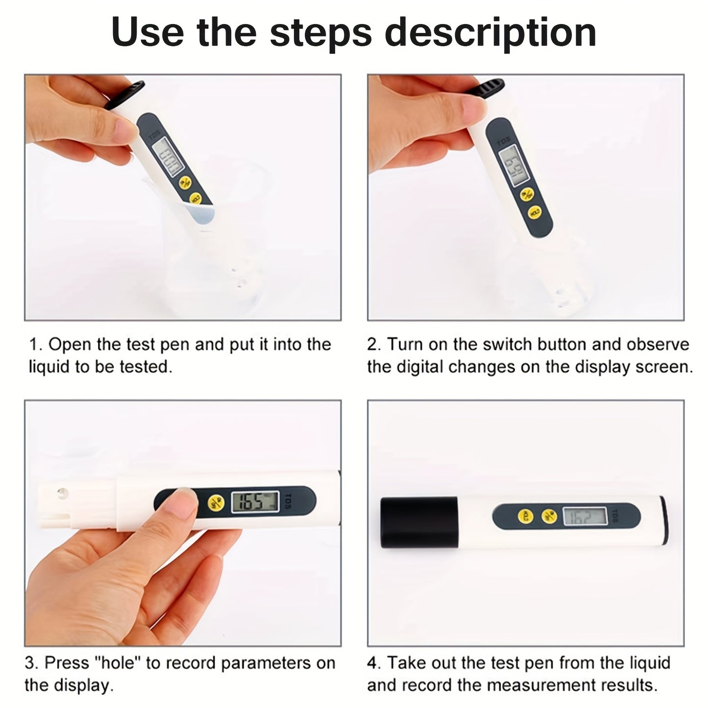 PH TDS Meter Digital Tester Pen for Monitoring Water Quality in Aquariums, Pools, and Spas.