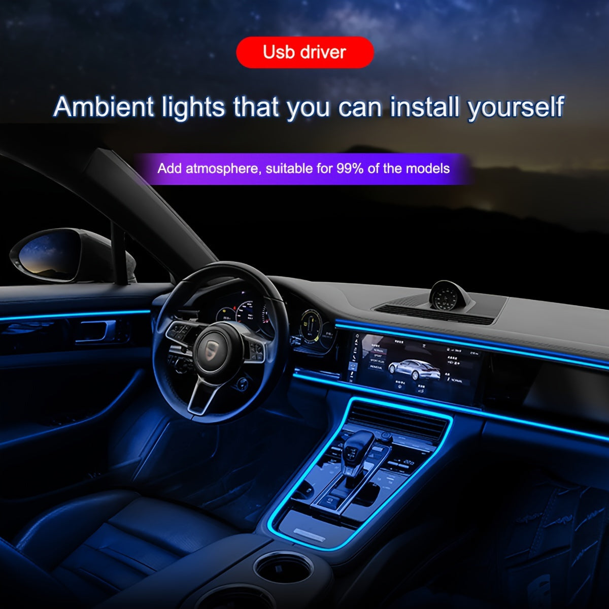 3M/5M LED smart interior decorative lights, no wiring required, USB-driven atmosphere lights for car decoration, holiday parties, and birthdays.