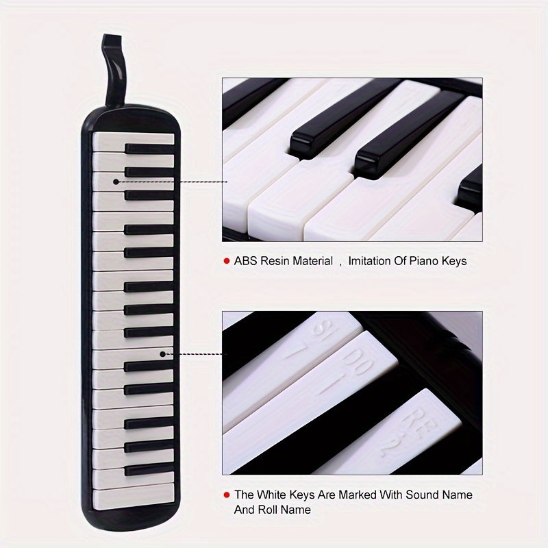 32-Key Soprano Melodica Air Piano Keyboard with Soft Long Tube, Short Mouthpiece, Carrying Bag - Portable and Easy to Play ABS Material Instrument in Various Colors.