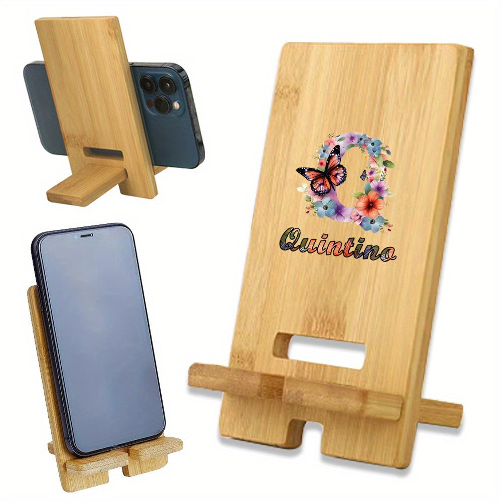 Personalized Wooden Cell Phone Stand with Custom Name - This detachable and universal phone holder is perfect for your desk or on the go. Made of wood, it features a convenient charging hole and can be customized with your name or a personalized DIY