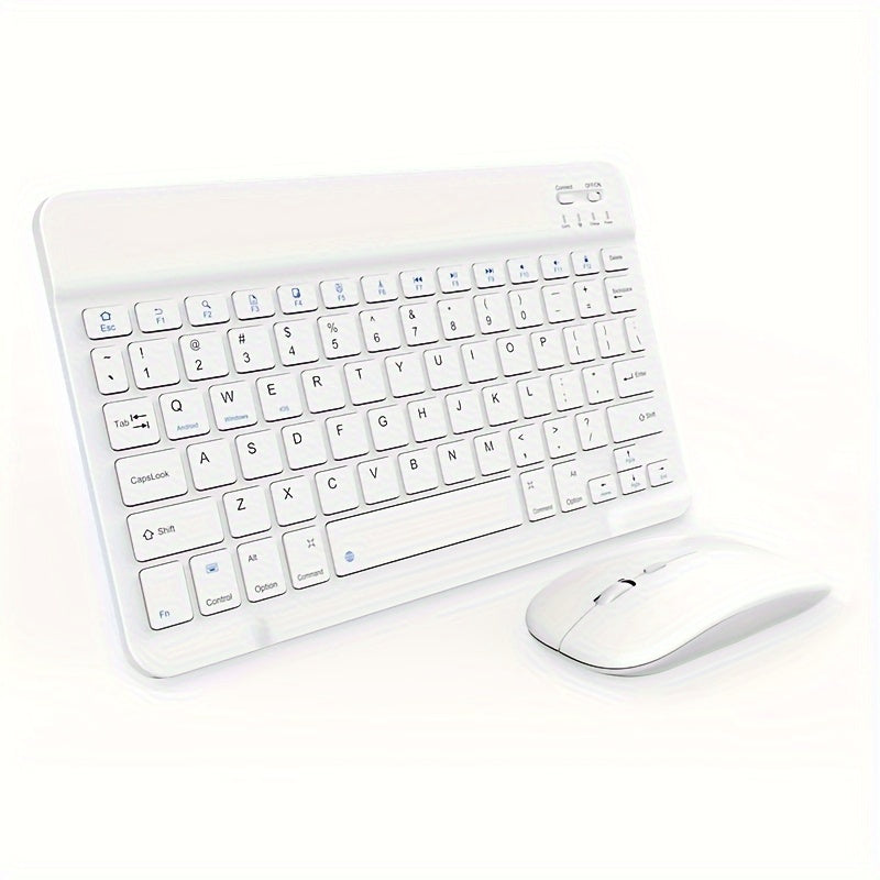 Thin wireless keyboard and mouse combo for iPad, tablet, and laptop.