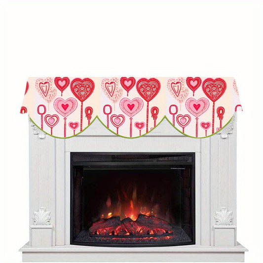 Valentine's Day Fireplace Scarf Cover for Home Decor, Love Heart Design, 49.78cm x 199.9cm, Polyester Material, No Electricity Required - Perfect for Living Room Fireplace or Window Decoration