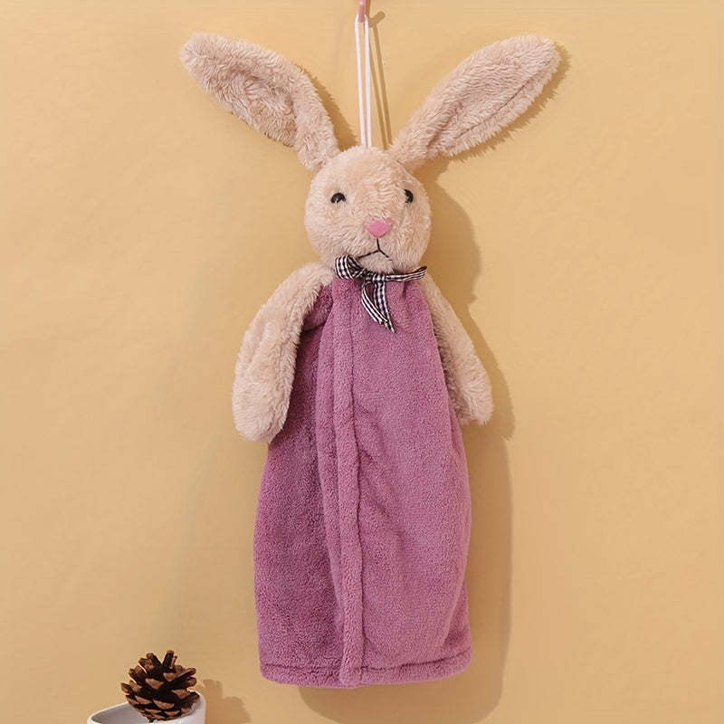 Little Rabbit Pattern Decorative Towel, Ultra-Fine Microfiber, Absorbent Fingertip Towel Perfect for Easter, Super Soft for Kitchen and Bathroom.