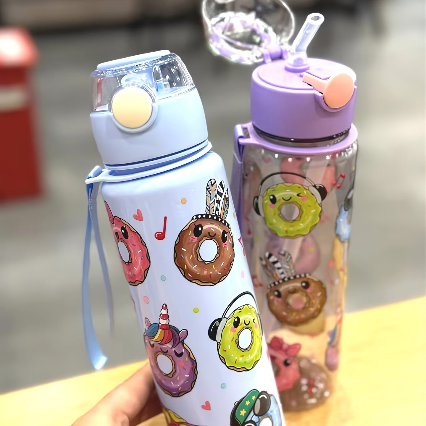 Cute Donut Design Water Bottle, 700ml, BPA-free, High-Temp Resistant, Portable, Anti-Leak, Great for Outdoor Activities, Ideal Holiday Gift