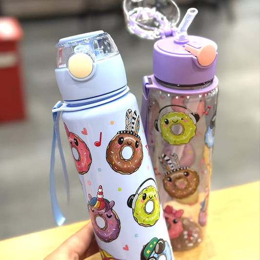 Cute Donut Design Water Bottle, 700ml, BPA-free, High-Temp Resistant, Portable, Anti-Leak, Great for Outdoor Activities, Ideal Holiday Gift