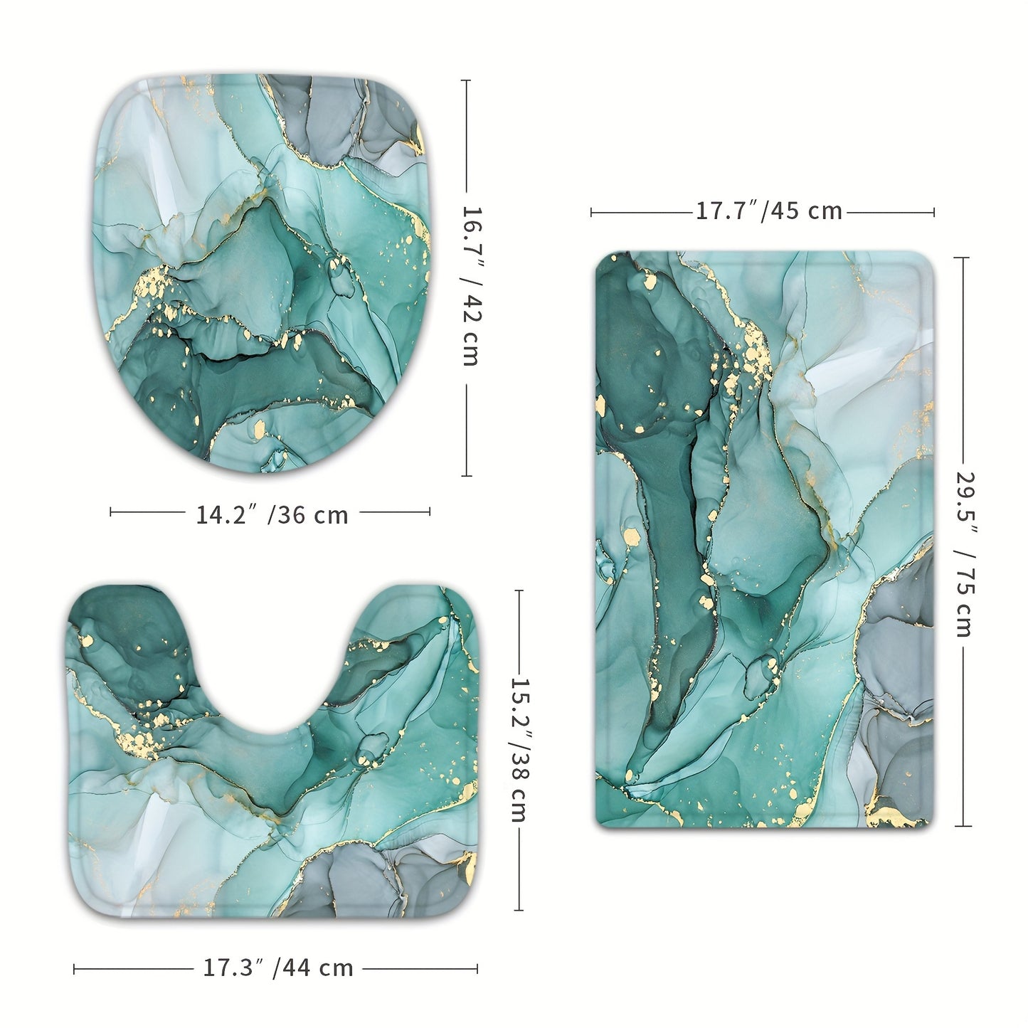 Teal Marble Pattern Shower Curtain Set with Mats and Hooks, Waterproof and Aesthetic Bathroom Decor