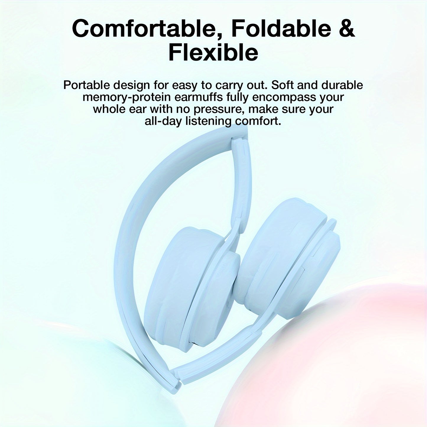 Wireless over-ear headset with 20 hours of playtime, foldable and comfortable for travel, home, office, suitable for kids, teens, adults, girls, and women.