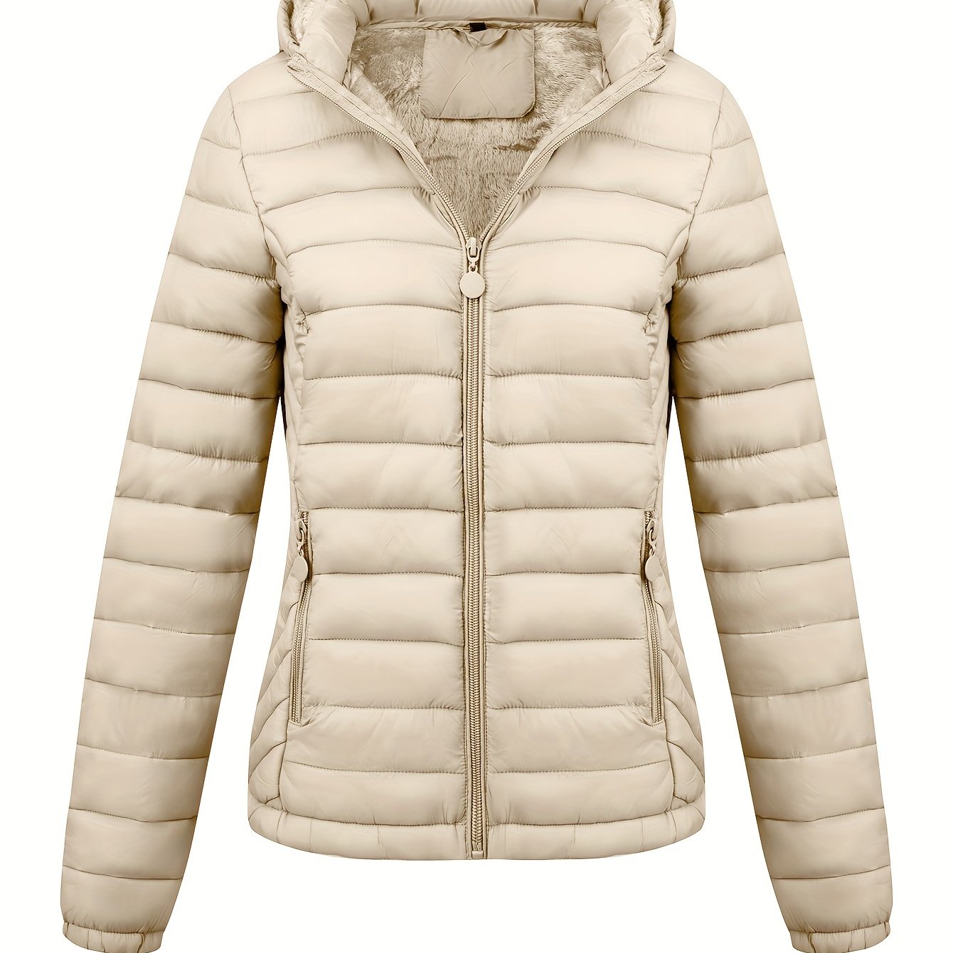 Simple hooded coat for women, perfect for autumn and winter, with pockets for easy commuting.