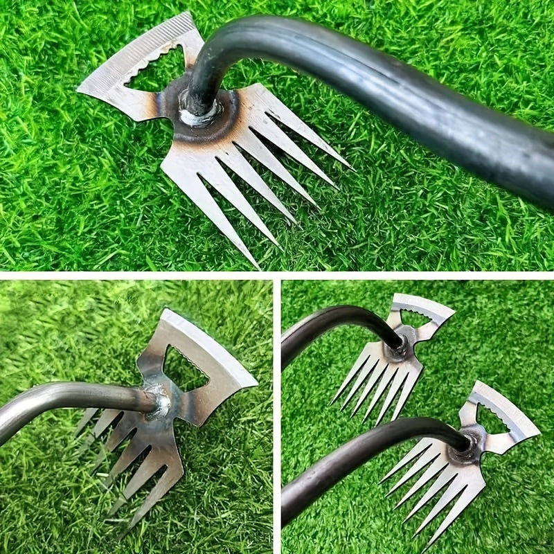 2024 Upgrade Durable Manganese Steel Weeder with 6 Tines Rubber Handle. Ideal for Garden Weeding and Digging.