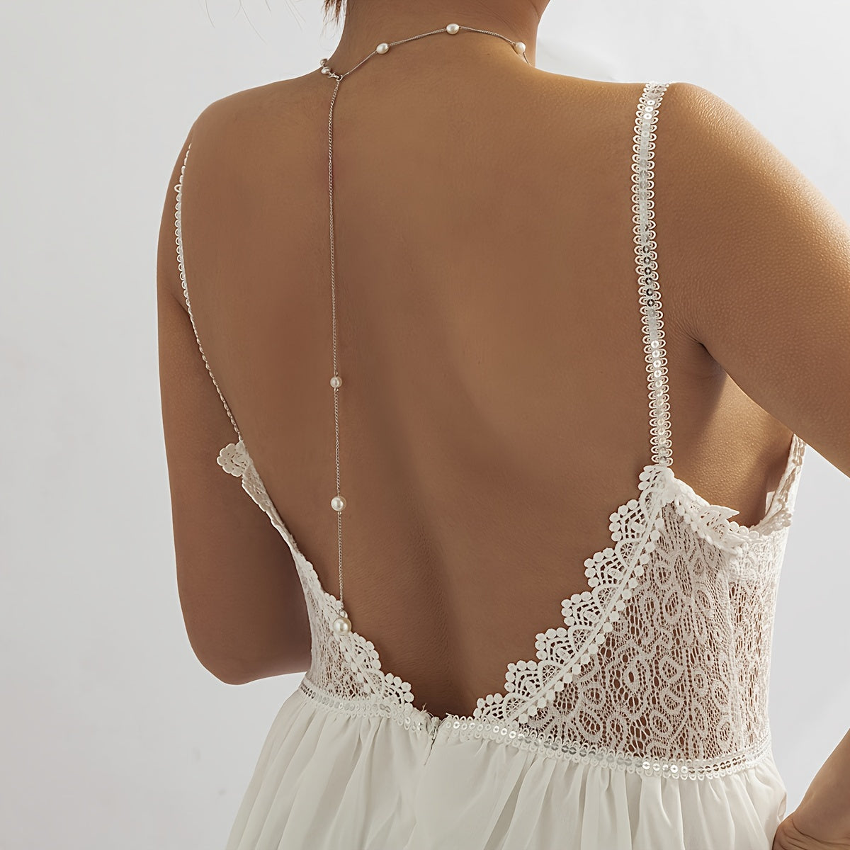 Faux Pearl Back Chain Necklace- A Sophisticated Accessory for Bridal Wear, Evening Gowns, Parties, and Beach Getaways