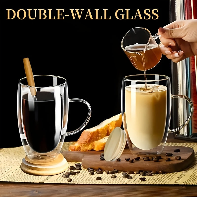 Double-Walled Insulated Glass Coffee Mug with Lid - Keeps Drinks Hot, Clear Tea Cup for Men & Women - Ideal for Office