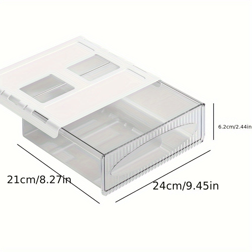 Invisible desk stationery storage without punching; drawer rack under table; hanging pull-out box.