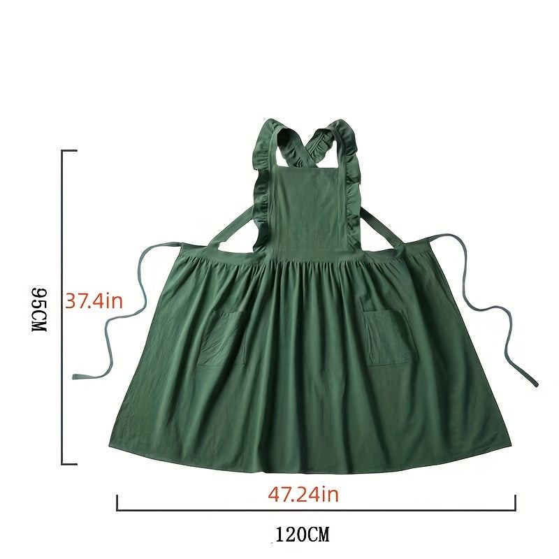 Women's Classic Apron made from 100% woven fabric with pockets, 180gsm, solid color.