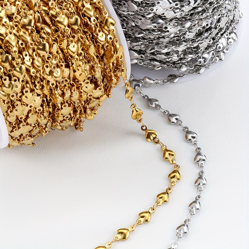 Heart Beads Stainless Steel Chain, 1 meter long (39.37 inches), ideal for jewelry making