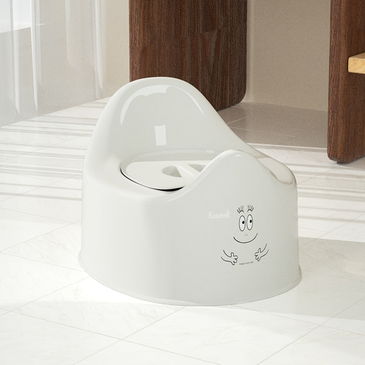 Heart-shaped potty training seat designed for children aged 0-3 years, featuring easy-clean durable PP material. Available in white, pink, or blue colors with a urine bucket for toilet training and promoting independence.