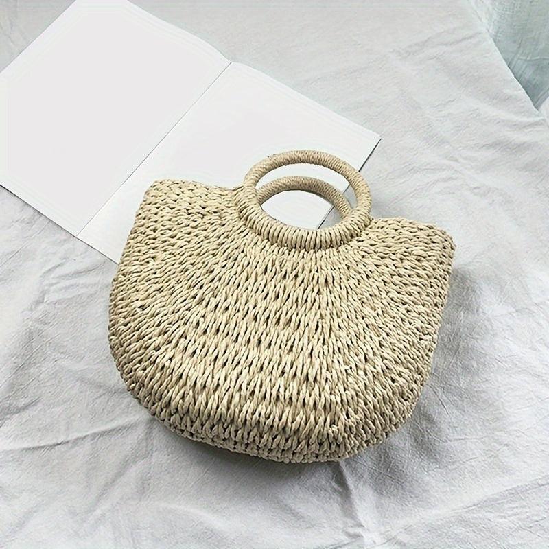 Women's Vintage Crescent Straw Weaving Bag