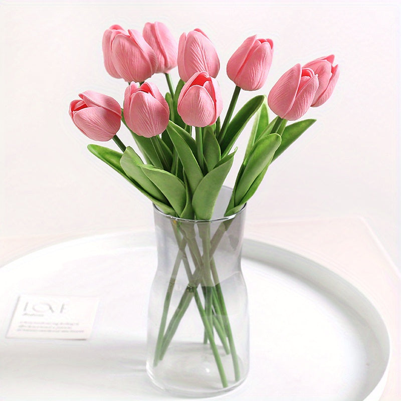 10 Artificial tulip flowers for DIY bridal bouquets, home decoration, and indoor/outdoor display.