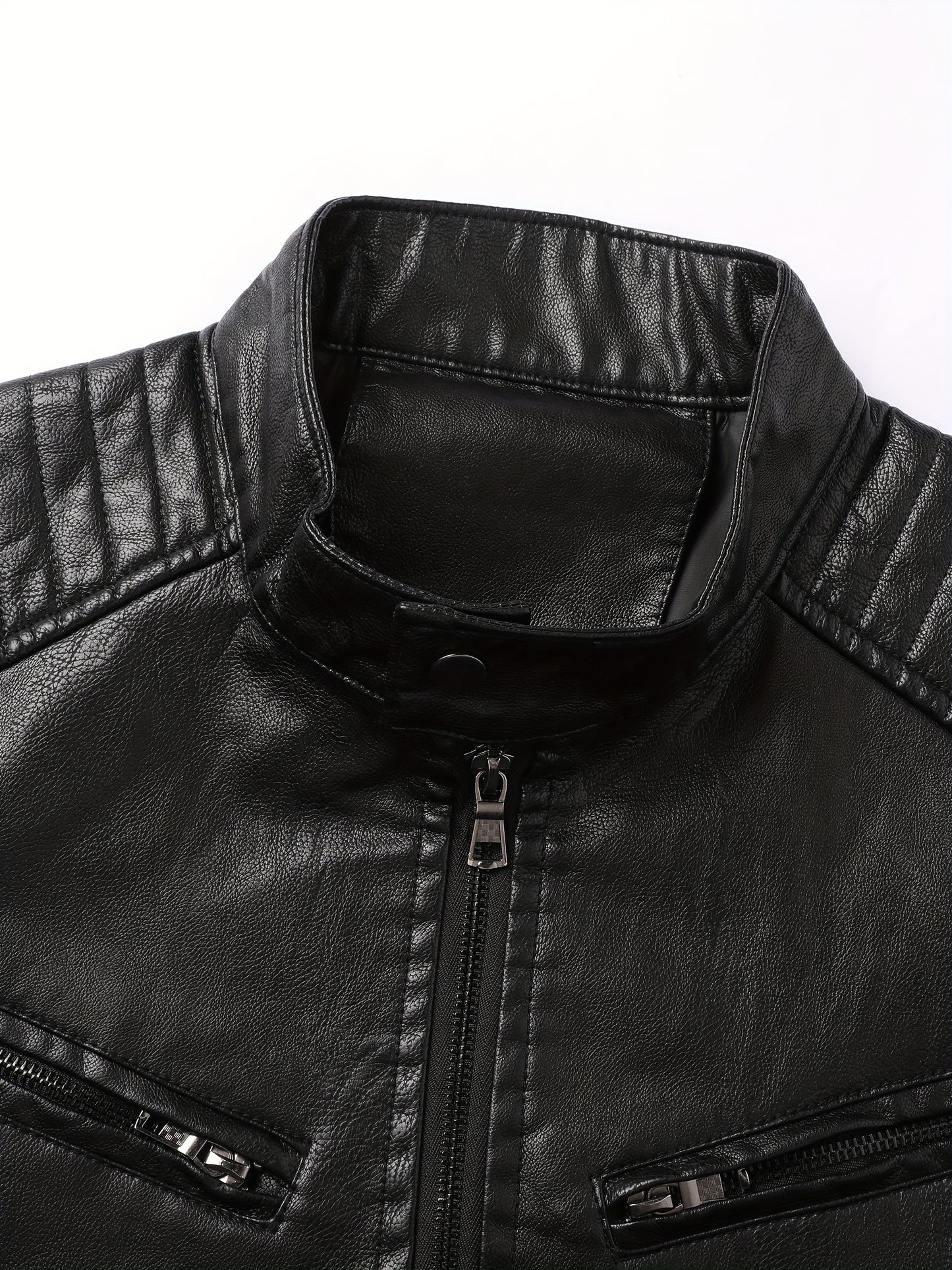 Men's Zip-Up Biker Jacket made of PU Leather