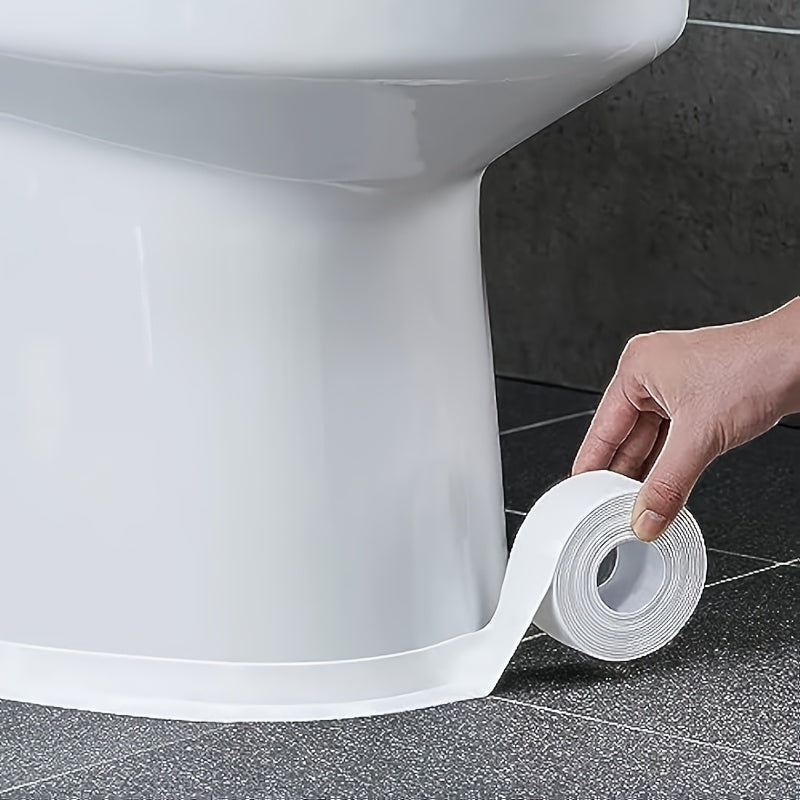 Self-adhesive white PVC waterproof sealing strip for showers, sinks, kitchens, and bathrooms. Suitable for home and commercial use. Easy to install.