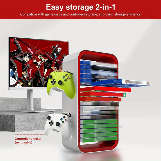 Game storage and controller stand holds 18 discs and 4 controllers for PS5/PS4/Switch/Xbox.