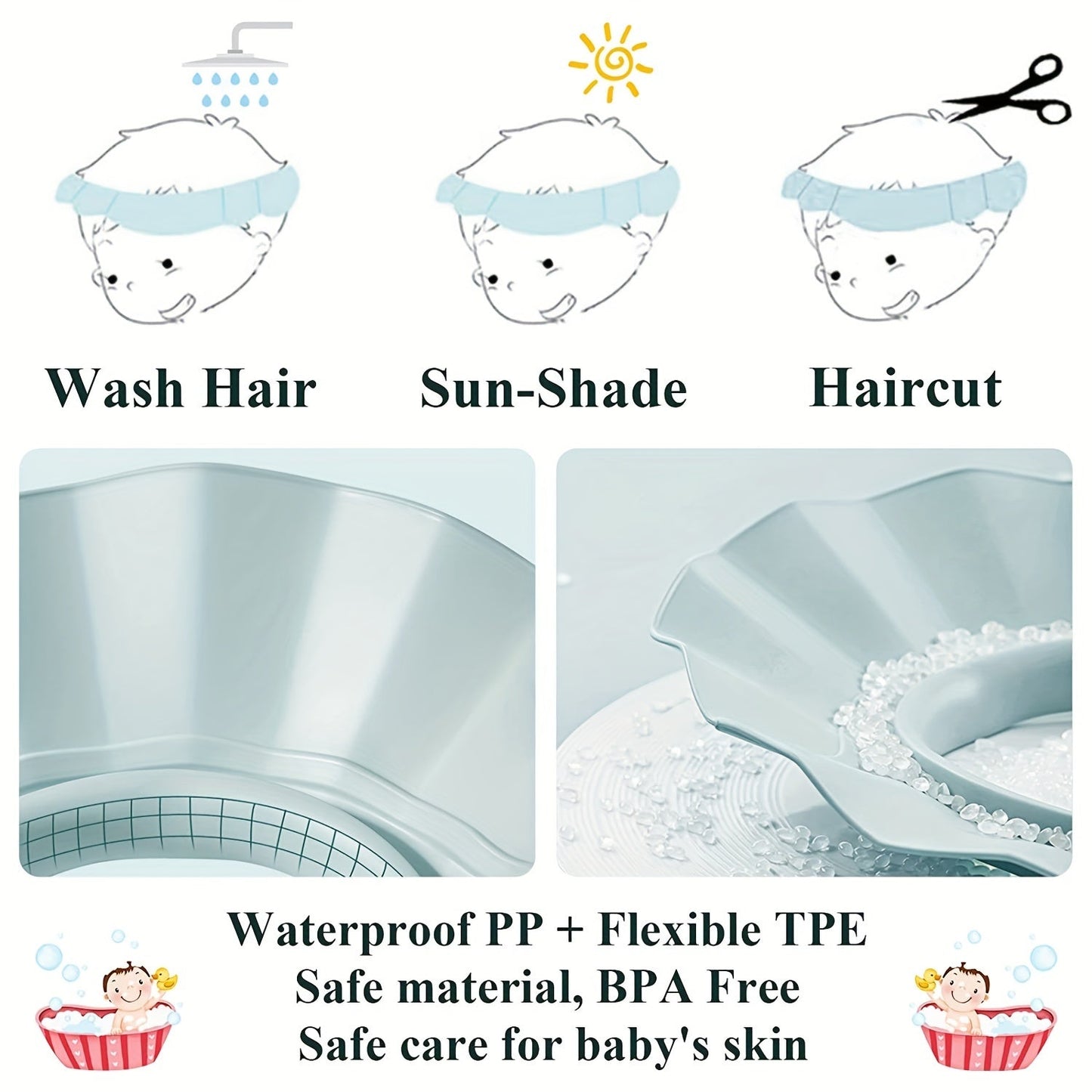 Adjustable Shower Cap for Kids with Eye Protection - Made from Soft, Comfortable, and Water-Resistant Material for Easy Hair Washing - Ideal for Kids - Comes in White, Pink, or Blue - Great for Bath Time Fun - Shop Now at TWO DADS