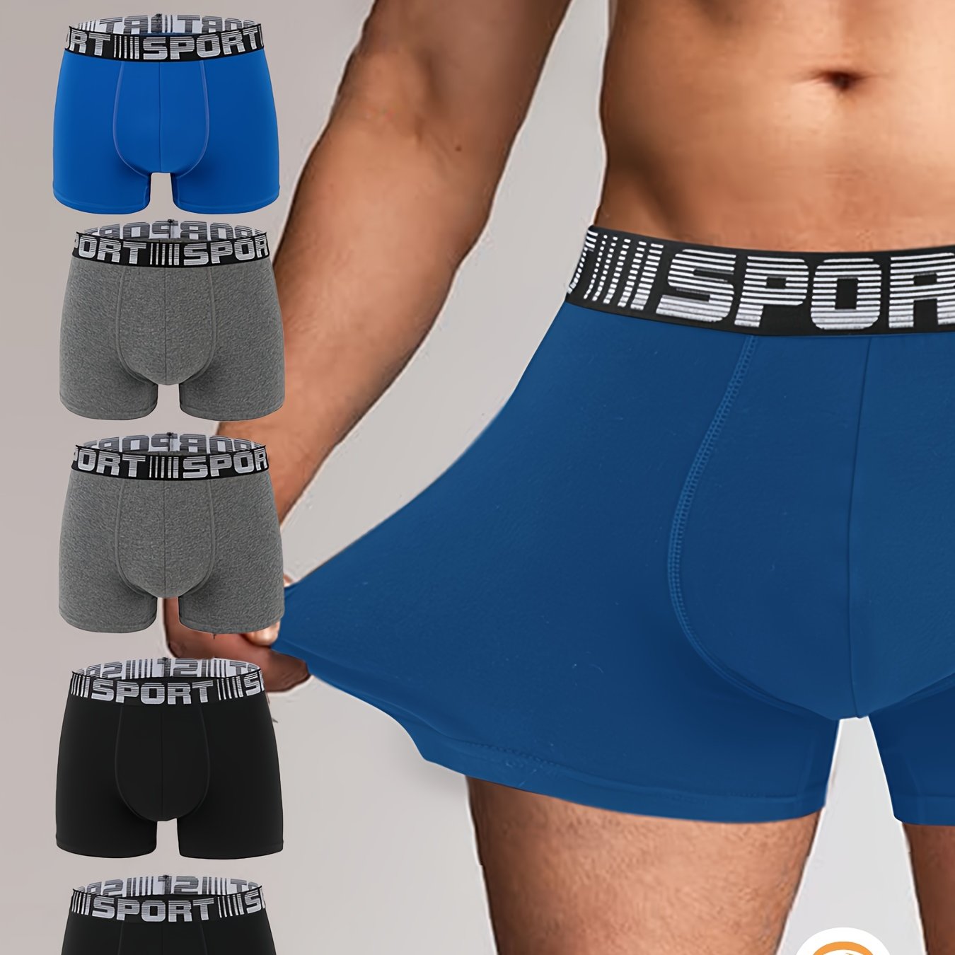 Men's cotton boxer shorts in mixed colors, available in packs of five or ten.