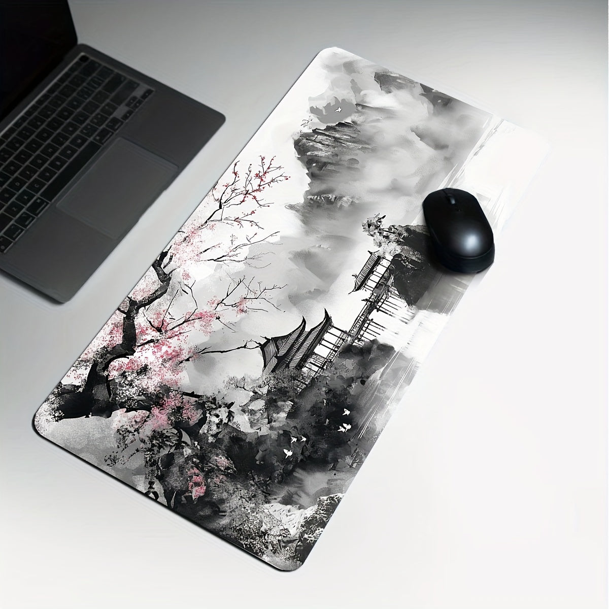 Cherry Blossom Watercolor Gaming Mouse Pad - XL size with Non-Slip Base, Polyester, Rectangular, Ideal for Office and Home Use, 80.01 x 29.97 cm