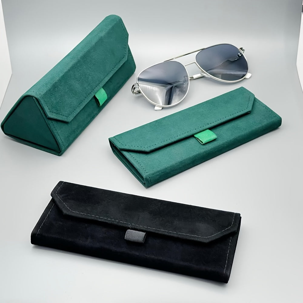 Triangular Folding Glasses Case made of Artificial Leather with Pull Tab, Crush-Proof and Protective Holder for Eyewear.