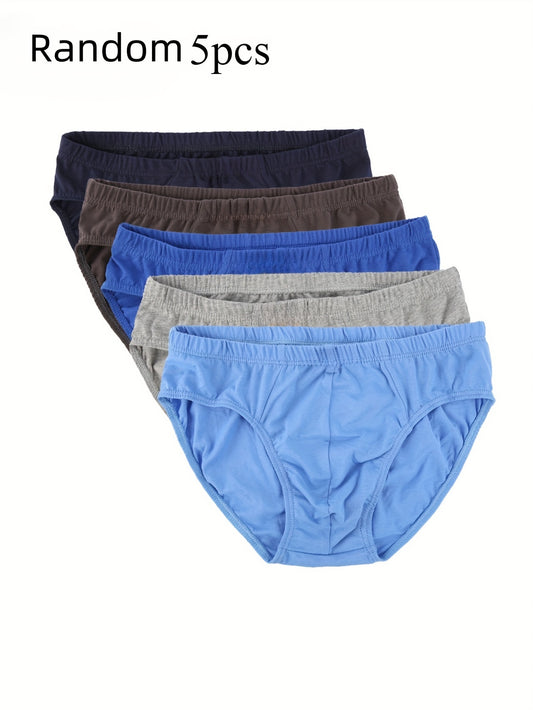 Men's Cotton Briefs - 5pcs in Assorted Colors (Navy Blue, Light Gray, Dark Brown, Charcoal, Royal Blue) - Mid-Waist, Breathable, Comfortable, Soft Fabric, Elastic Waistband.