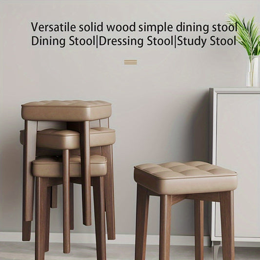 Contemporary Upholstered Solid Wood Dining Stool - Armless Backless Bench, Stackable Seating for Home, Living Room, Bedroom, Study - Versatile Wooden Dressing Stool