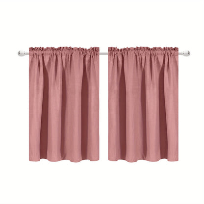 Set of 2 Waffle Weave Half Window Curtains. Waterproof Small Window Curtains for Bathroom, Ideal for Coffee Shops and Kitchens.