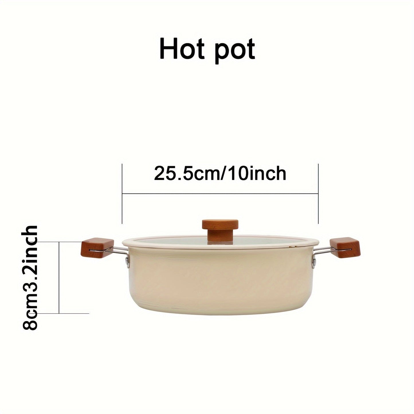 Stainless Steel Kitchenware Set with High Temperature Ceramic Paint, Tempered Glass Lid, and Wooden Handle. Features a 3-layer Aluminum Core Base, Suitable for All Stoves. Includes Beige Sauce Pot, Soup Pot, and Hot Pot.