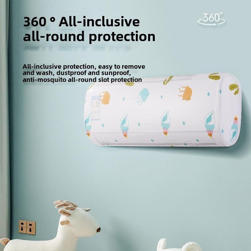 Air conditioner cover in a simple fresh pattern, designed for wall-mounted units. This cover is moisture and dust-proof, washable, and requires no power. Perfect for adding a decorative touch to your home, especially in the bedroom.