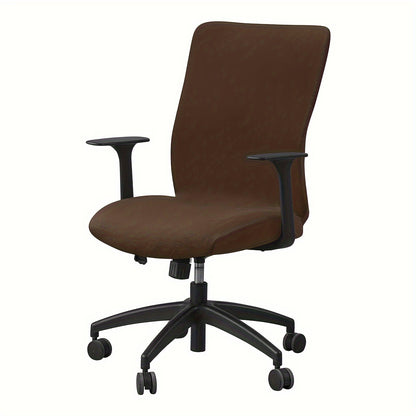 Soft velvet office chair cover with elastic stretch and slip-resistant grip, suitable for home, hotel, and office use. Made of a polyester and spandex blend, machine washable.