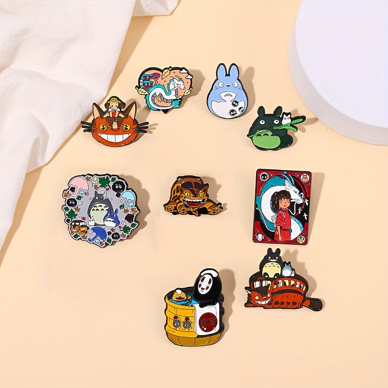 Set of 10 Cartoon Character Alloy Brooches - Adorable Enamel Pins for Backpacks and Clothing, Unplated - Perfect for Everyday Wear and Gifting, Suitable for All Seasons.