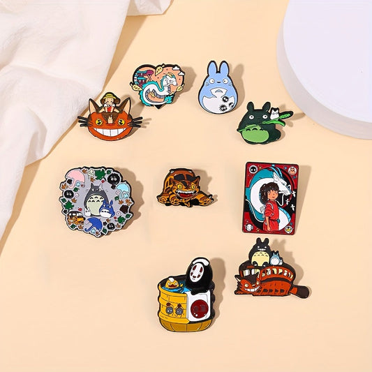 Set of 10 Cartoon Character Alloy Brooches - Adorable Enamel Pins for Backpacks and Clothing, Unplated - Perfect for Everyday Wear and Gifting, Suitable for All Seasons.