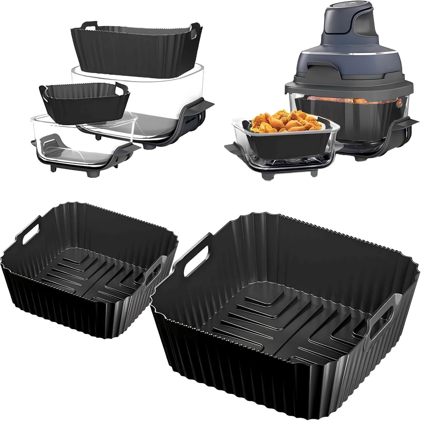 Get two silicone air fryer liners designed for the Ninja Crispi FN101GY. These non-stick liners are reusable and easy to clean, making them perfect air fryer accessories. The set includes a large liner for 4QT air fryers and a small liner for 6 cup