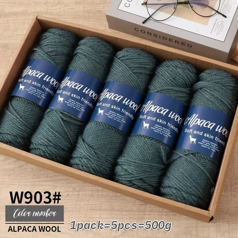 Jiuweidiawang Alpaca Wool Yarn Bundle - 95% Alpaca, 5% Polyester, Multicolor Yarn Pack for Knitting/Crocheting, 100g/Ball, 5 Balls (490g total), Ideal for Winter Crafts, Sweaters, Shawls