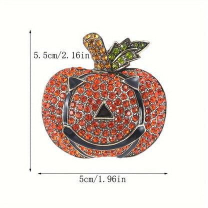 Unique Devil Smiling Pumpkin Brooch in Chic Punk Style, adorned with Sparkling Rhinestones - Crafted from Zinc Alloy, perfect for Fashion Accessories