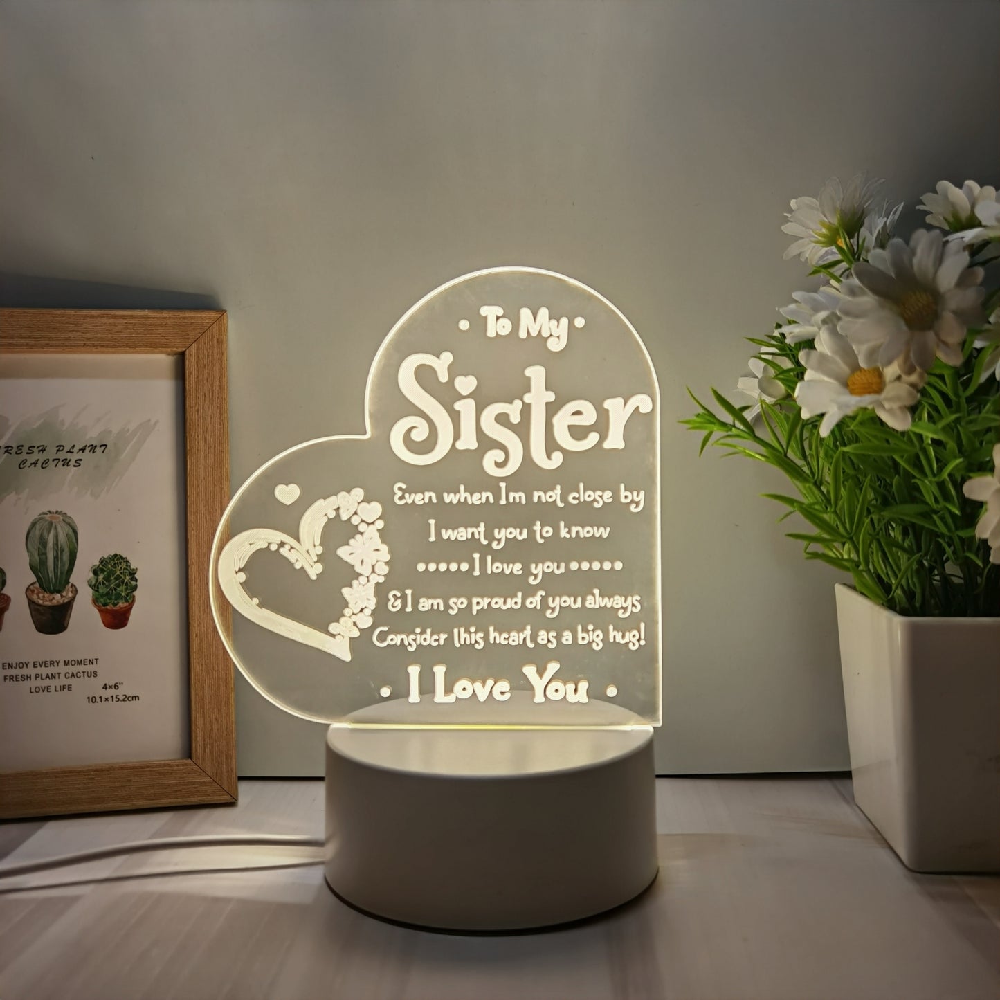 3D LED Night Light for Sister, USB Powered Decoration, Love Message Lamp for Bedside - Perfect Gift for Special Occasions - No Batteries Needed