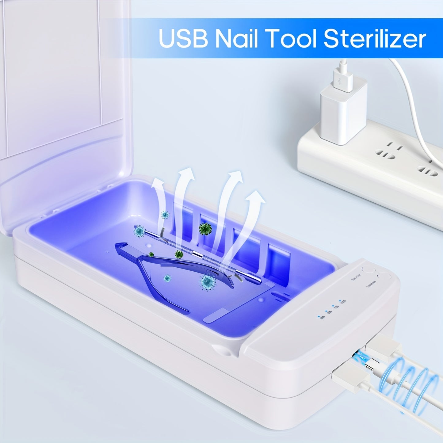 Portable Nail Tool Sterilizer with Blue Light USB for Home Manicure & Salons!