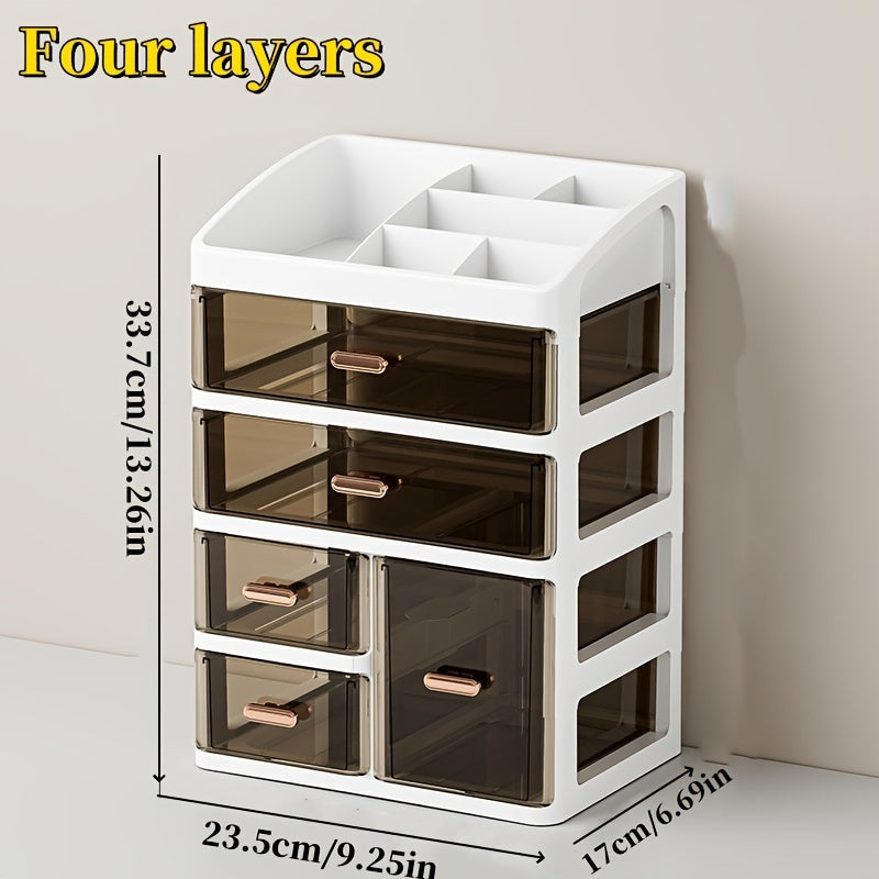 1pc LDQ All-in-One Cosmetic Organizer, Hypoallergenic PP Material Makeup Storage Case with Drawers, Large Capacity Dustproof Skincare Display Holder for Perfume, Creams, Masks.