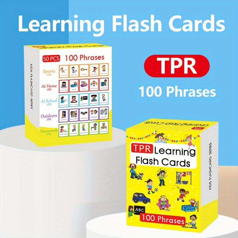 Total Physical Response flash cards for English language learning, includes 50 cards for ages 4-12.