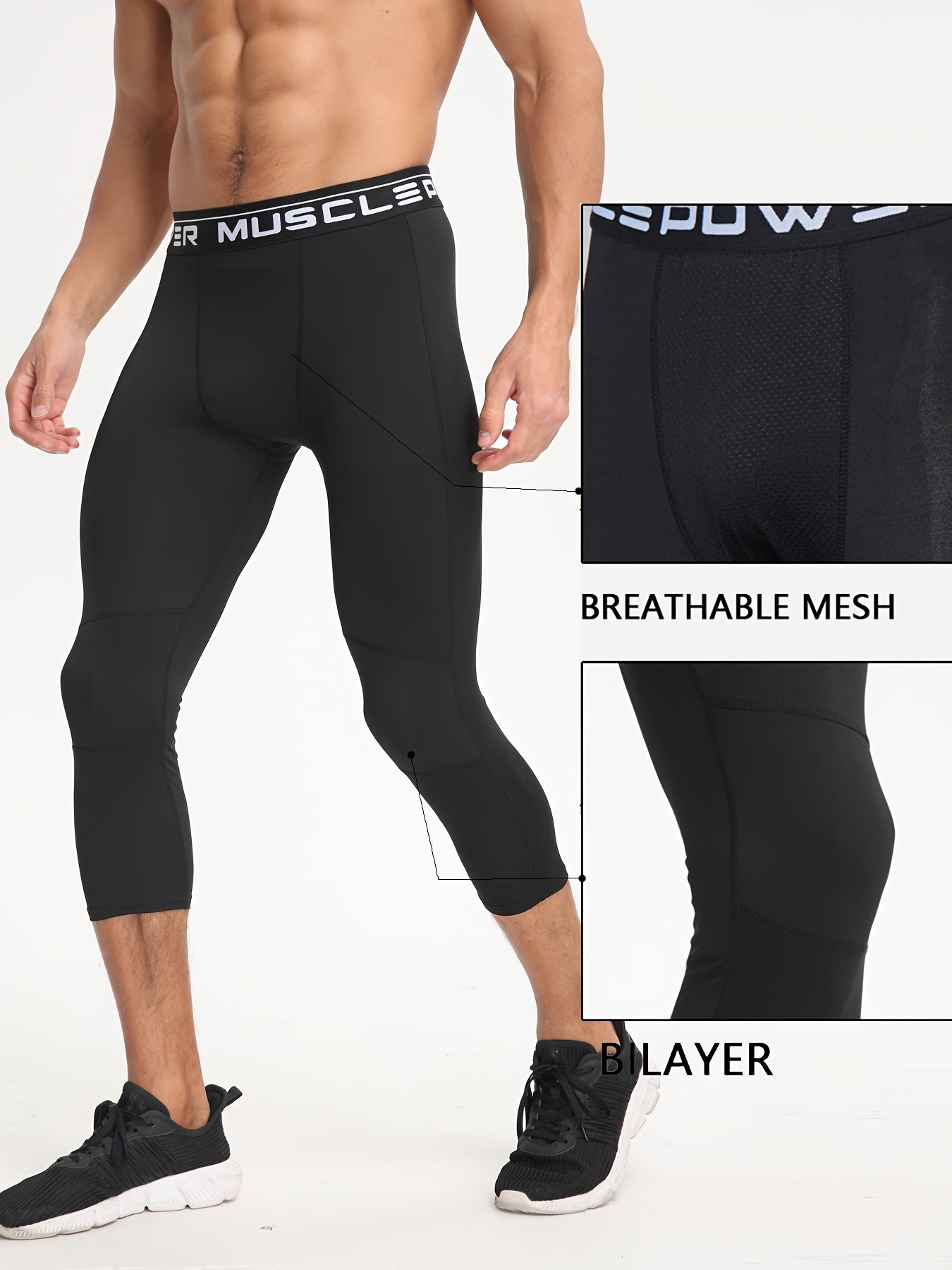 Breathable, quick-dry capris with stretch and mesh panels for running and training.